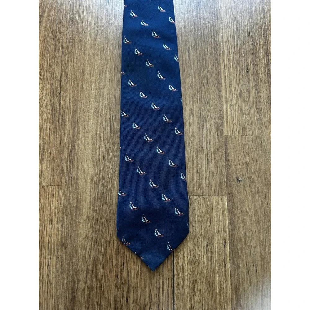 Mansure & Prettyman Sailboat Silk Tie‎ Navy Blue Nautical 58–60